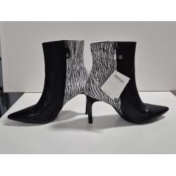 GEOX Black Leather/Zebra Ankle Boots 'Respira' Tall Heel