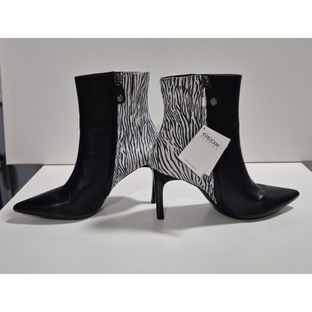 GEOX Black Leather/Zebra Ankle Boots 'Respira' Tall Heel