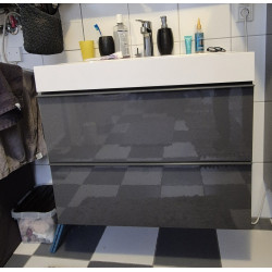 Waschtischunterschrank mit Waschbecken, dunkelgrau, hochglanz